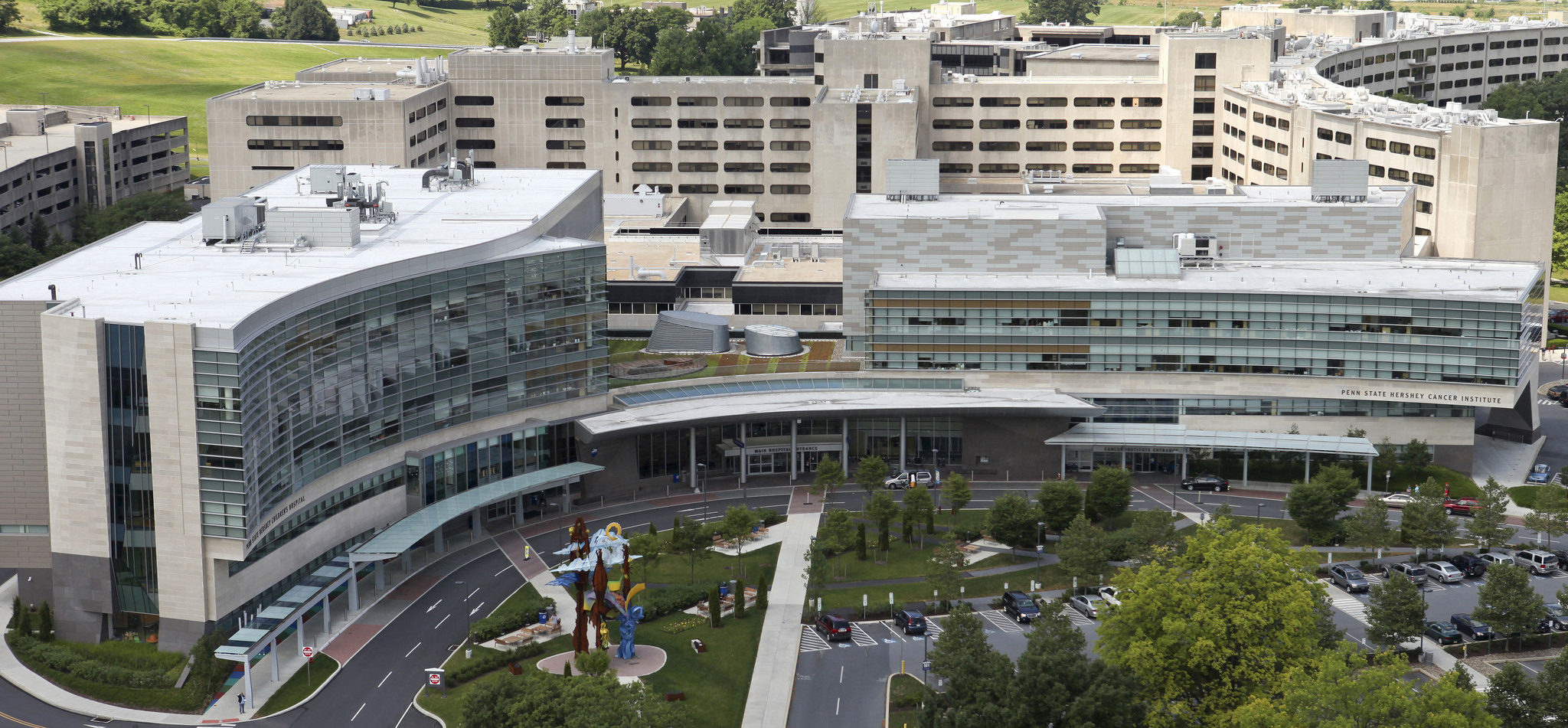 Aerial photo of the Penn State Health Milton S. Hershey Medical Center. 